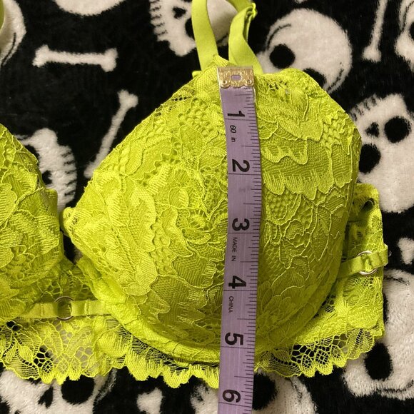 LA SENZA 32DD Chartreuse lace underwire molded cup bra unpadded acid green 32E - Picture 7 of 14